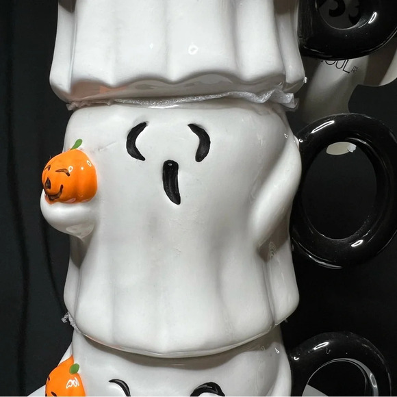 Goblin & Ghoul Ceramic Halloween Stacked BOO Ghost w/ Pumpkin Pal Coffee Mugs - Picture 8 of 12